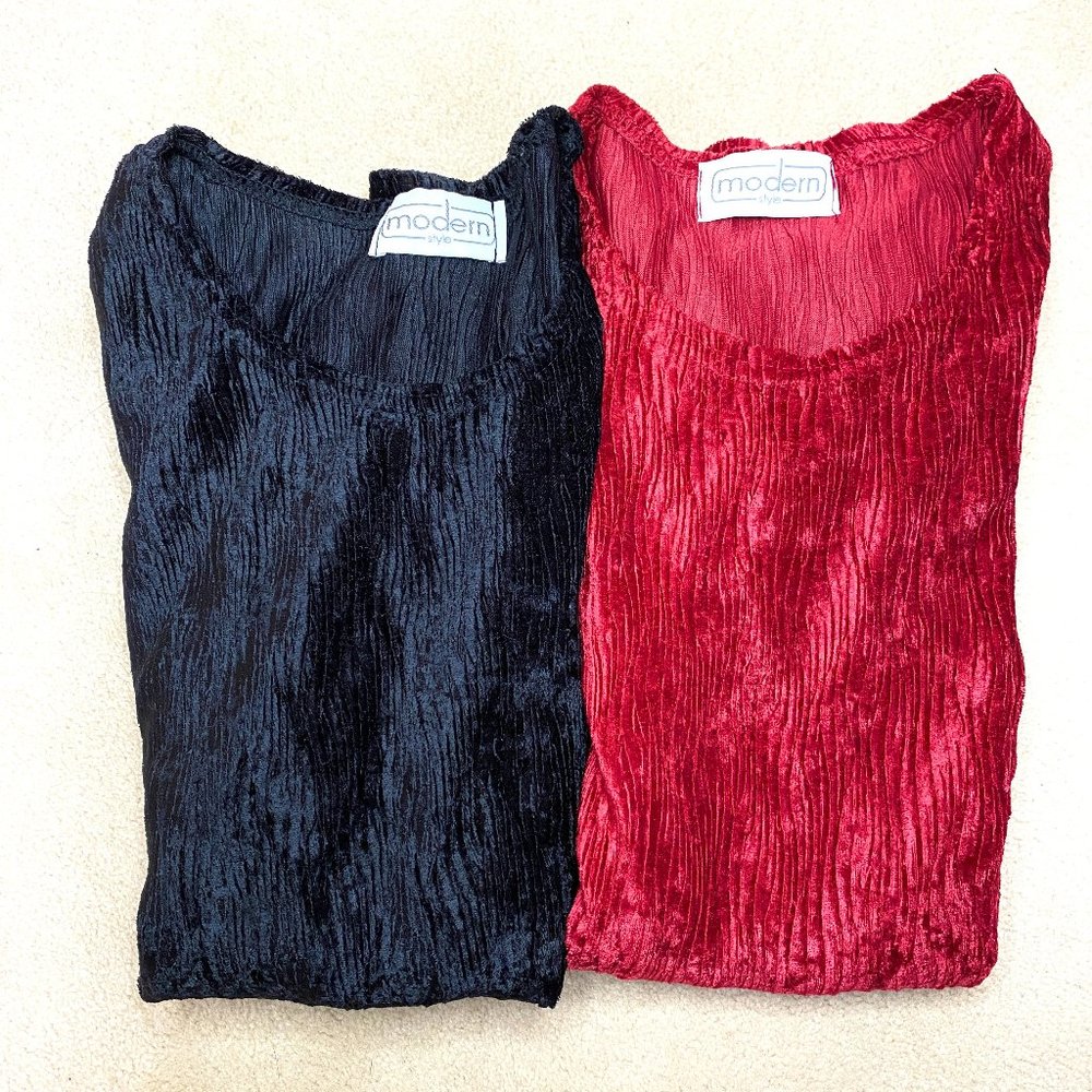 BUNDLE Black & Red Velvet Long Sleeve Shirt Size M
